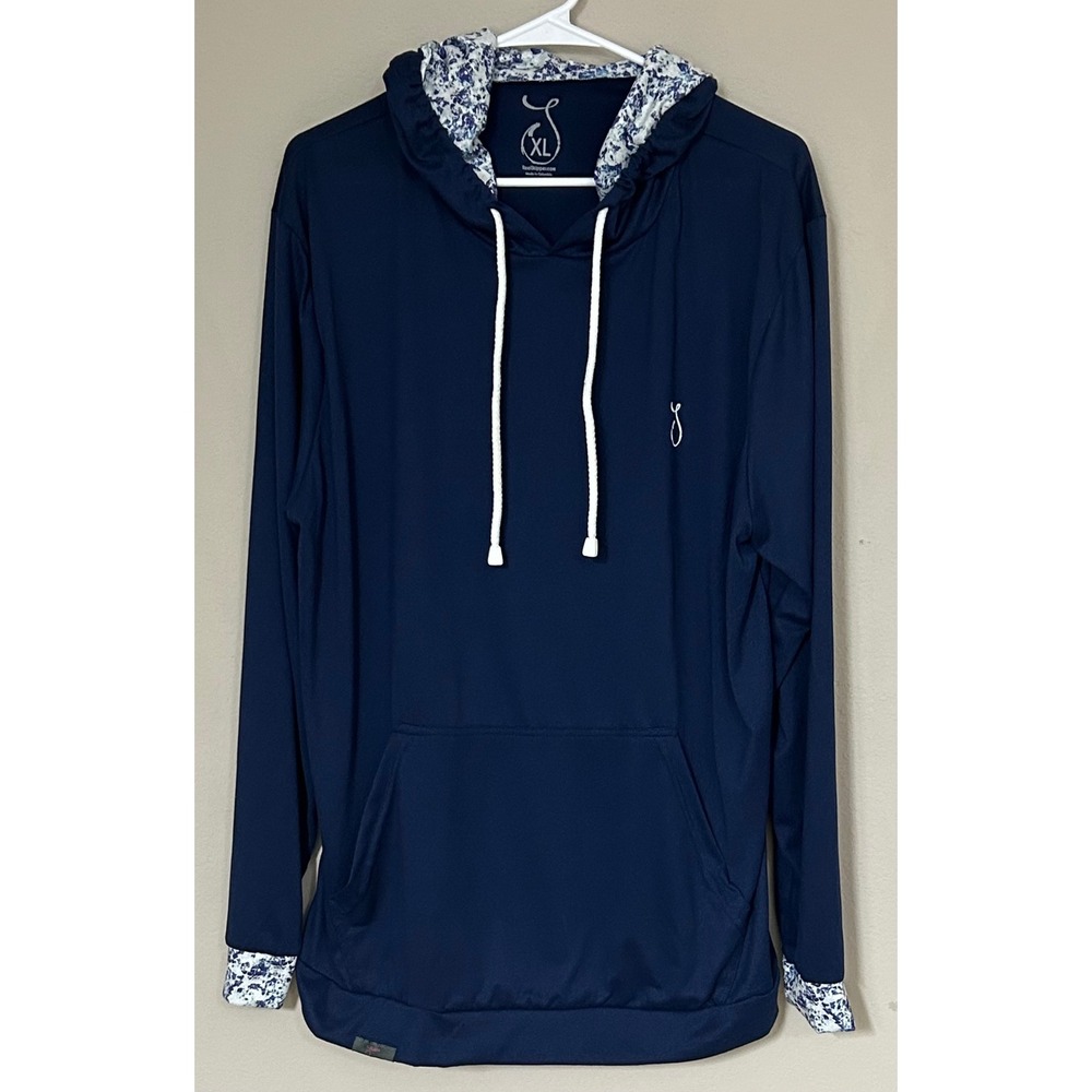 Reel Skipper Womens XL Navy Blue Floral Trim Performance Hoodie Kangaroo Pocket